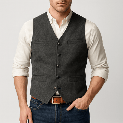 Áo gile cài cúc phong cách vải tweed dành cho nam