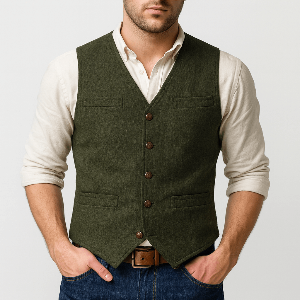 Áo gile cài cúc phong cách vải tweed dành cho nam