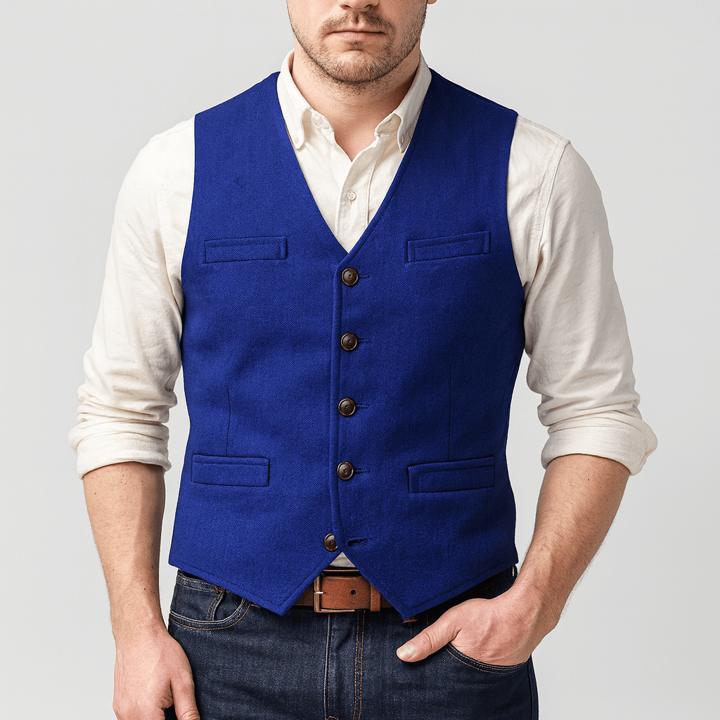 Áo gile cài cúc phong cách vải tweed dành cho nam
