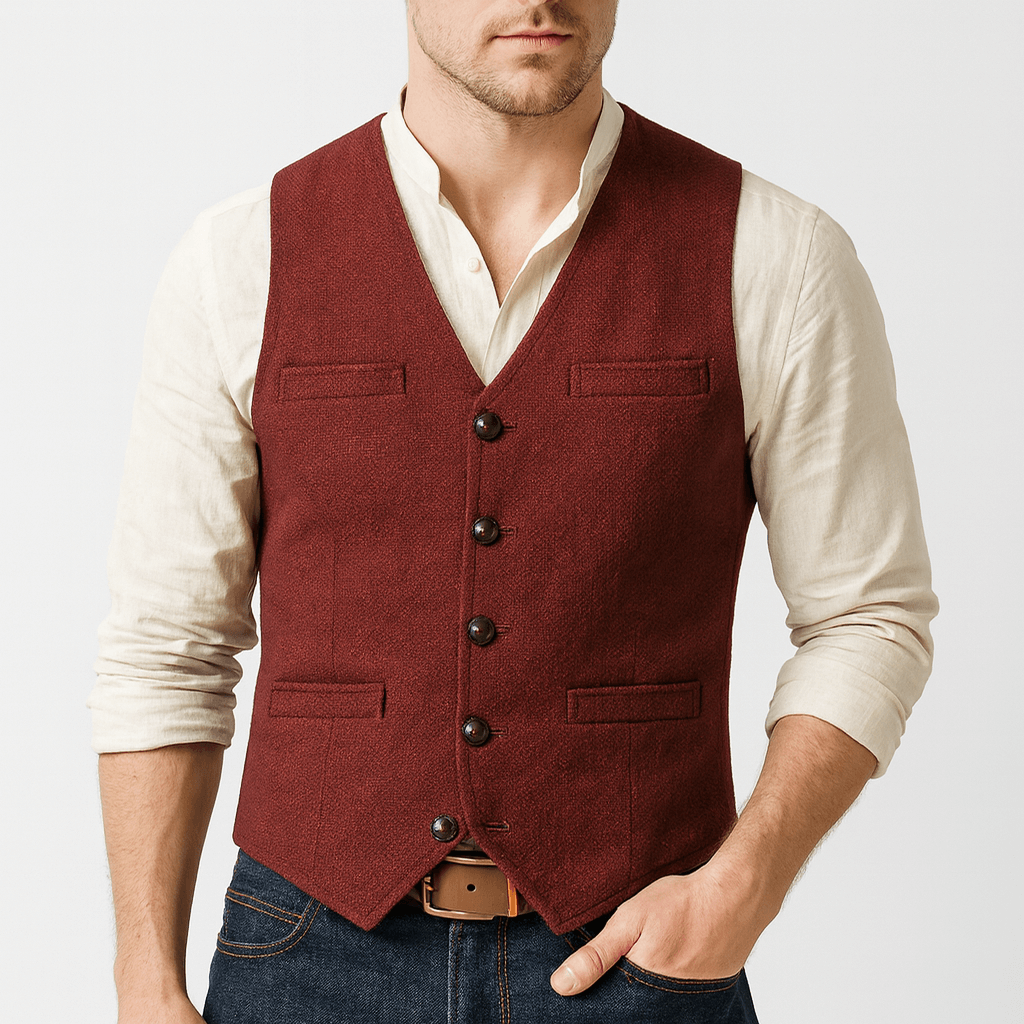 Áo gile cài cúc phong cách vải tweed dành cho nam