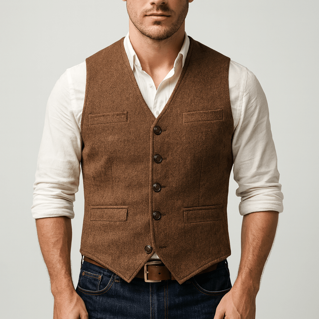 Áo gile cài cúc phong cách vải tweed dành cho nam