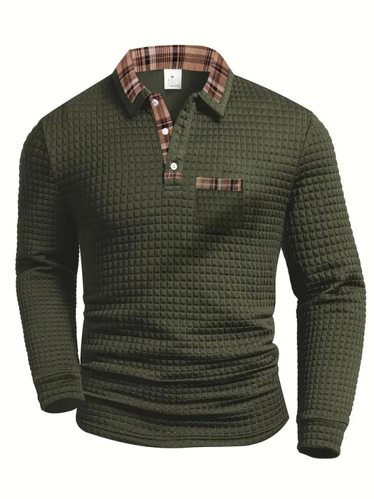 Polo met lange mouwen, zachte touch en ruitpatroon