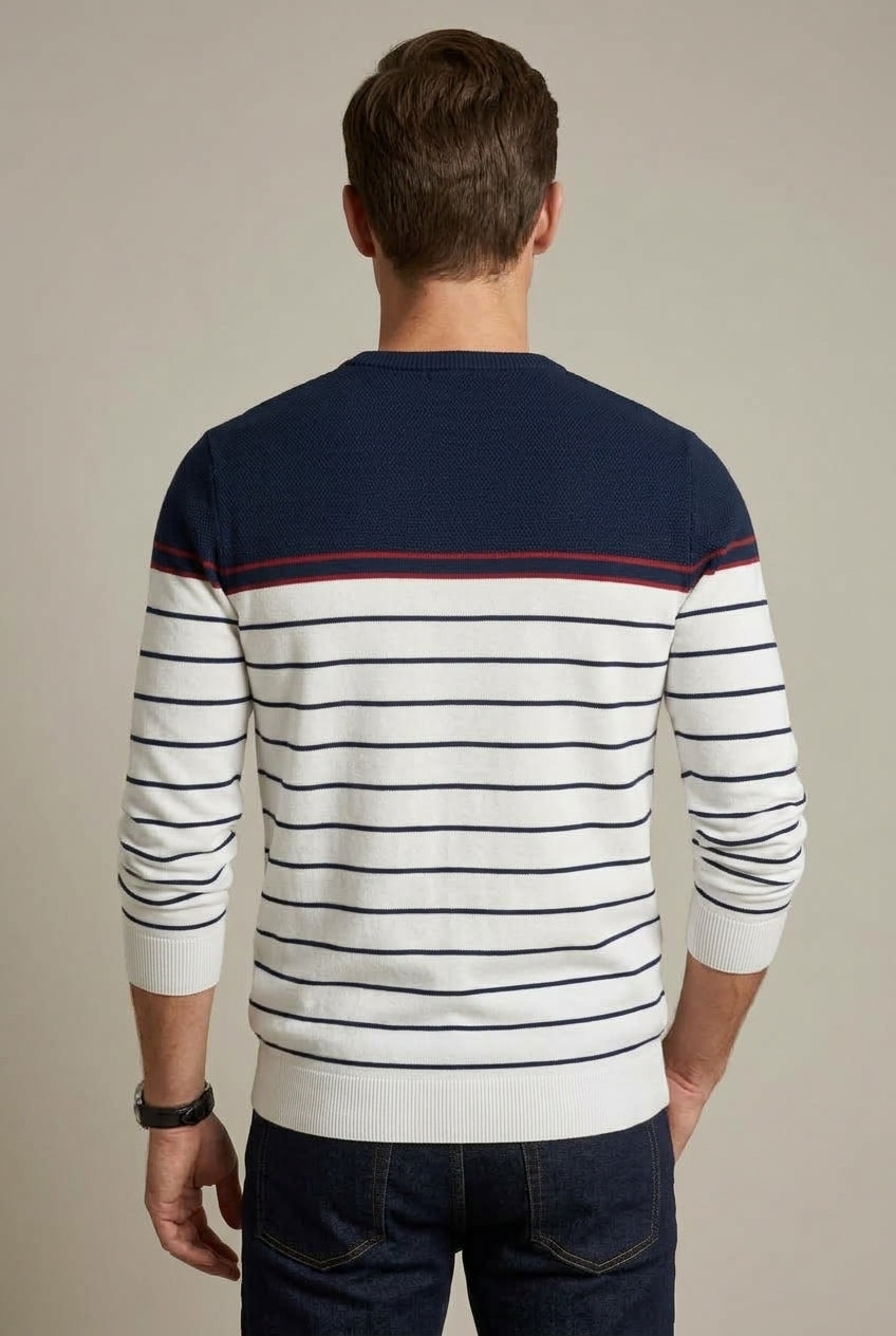 Herrenpullover mit Rundhalsausschnitt und Streifen