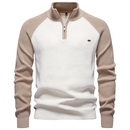 Herren-Pullover aus Baumwolle mit Stehkragen und Viertelreißverschluss