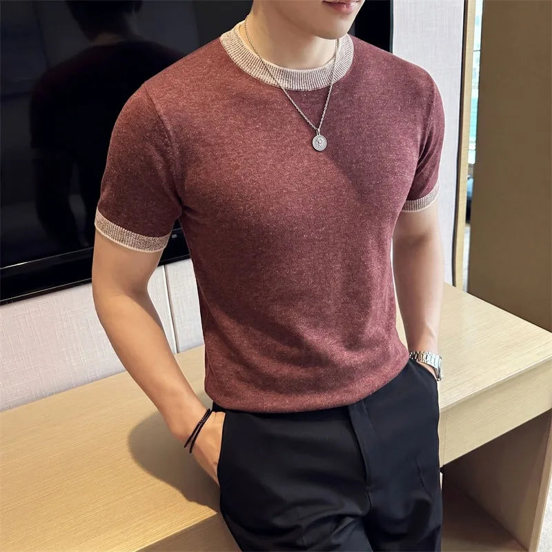 男士萊賽爾亞麻針織圓領T恤透氣