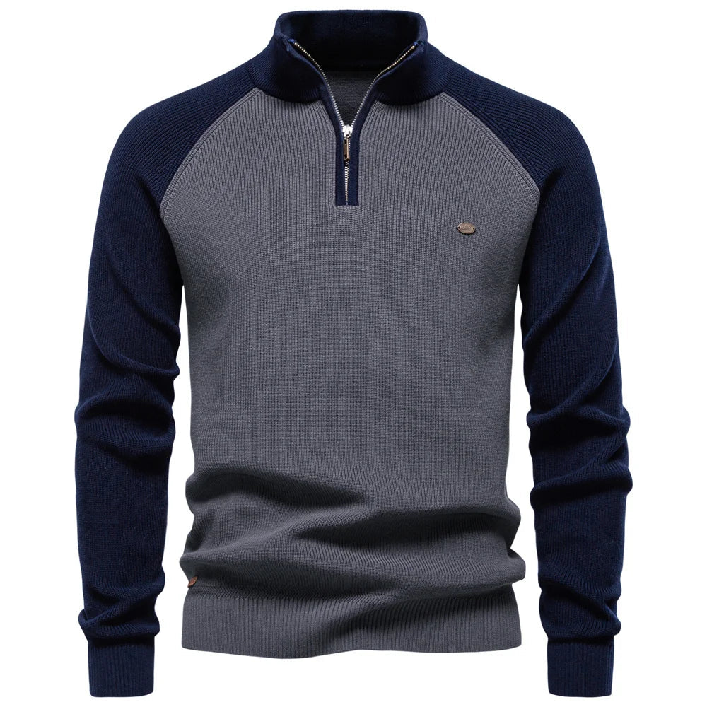 Herren-Pullover aus Baumwolle mit Stehkragen und Viertelreißverschluss