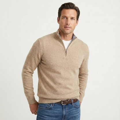 Camisola de homem com fecho de um quarto e gola subida