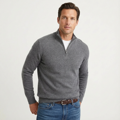 Camisola de homem com fecho de um quarto e gola subida
