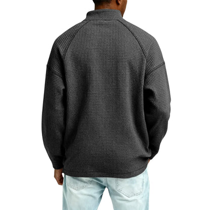 Herren-Pullover aus Waffelstrick mit Viertelreißverschluss, lockere Passform, lässiges Oberteil