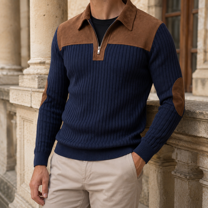 Gerippter Strickpullover mit kurzem Reißverschluss