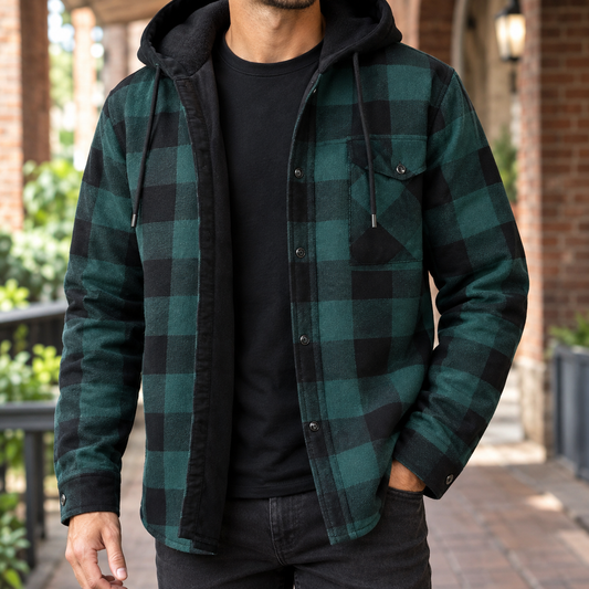 Karierte Jeanshemdjacke mit Kapuze