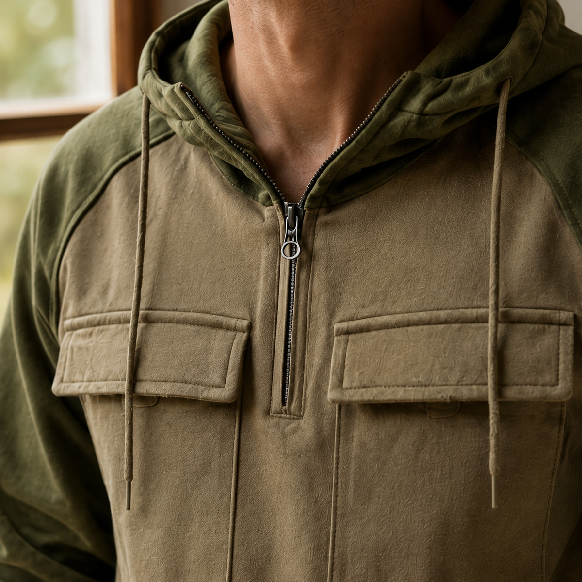 Áo hoodie màu xám pha cotton tiện dụng