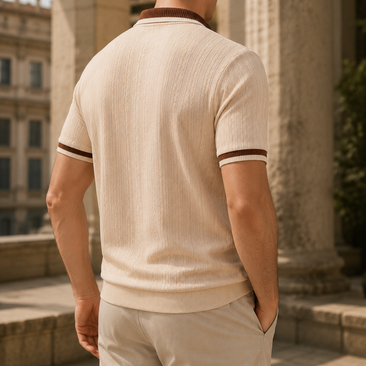 Strukturiertes Poloshirt mit halbem Reißverschluss