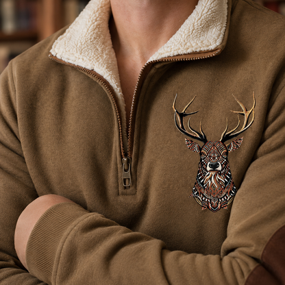 Neljännesvetoketjullinen neulepusero peurakuviolla