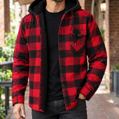 Camisa-casaco de ganga com capuz e padrão aos quadrados