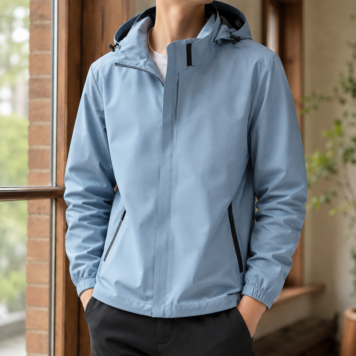 高領連帽梭織夾克