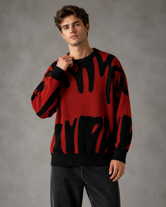 Herren-Strickpullover mit abstraktem Muster und überschnittenen Schultern