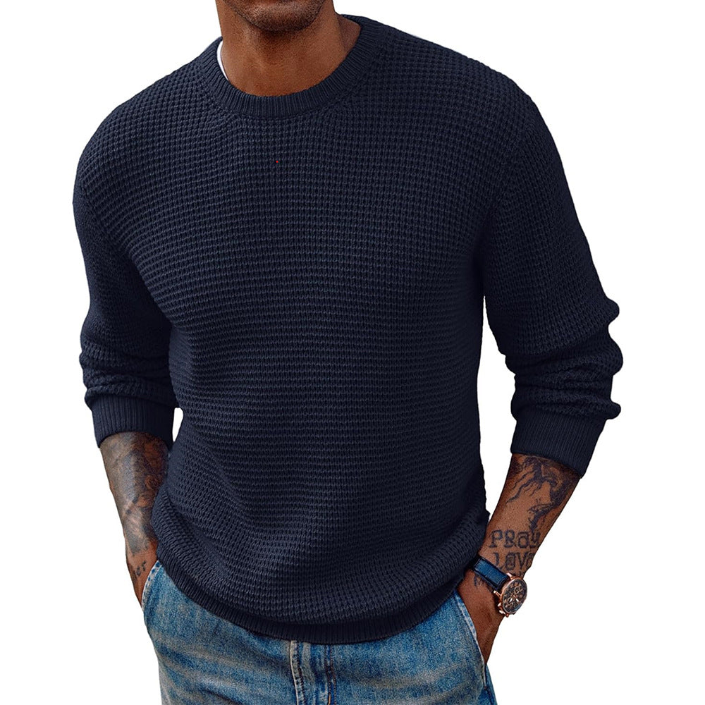 Áo len dáng dài cổ tròn dệt kim gân tay dài