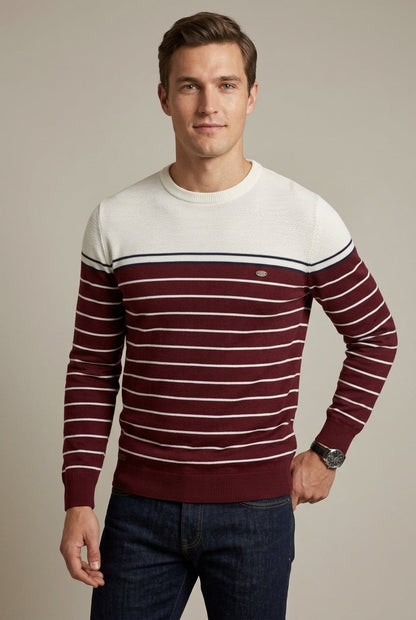 Herrenpullover mit Rundhalsausschnitt und Streifen